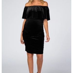 Black Velvet Off Shoulder Fitted Maternity Dress